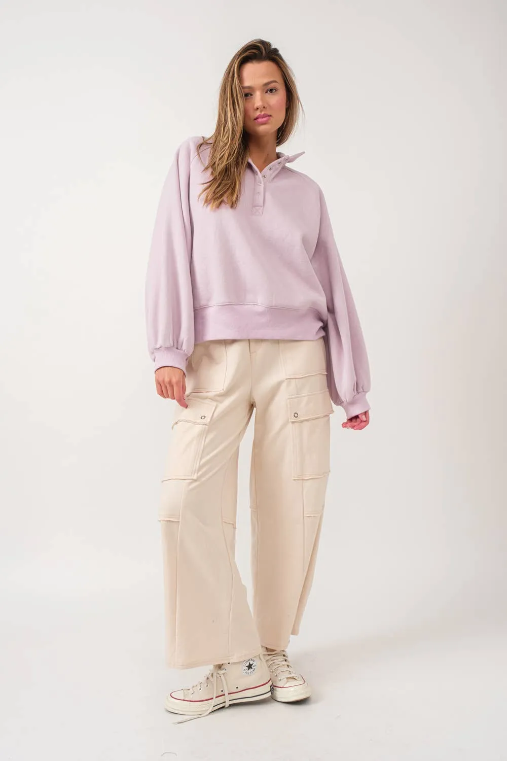 Button Up Crew Neck: Lilac