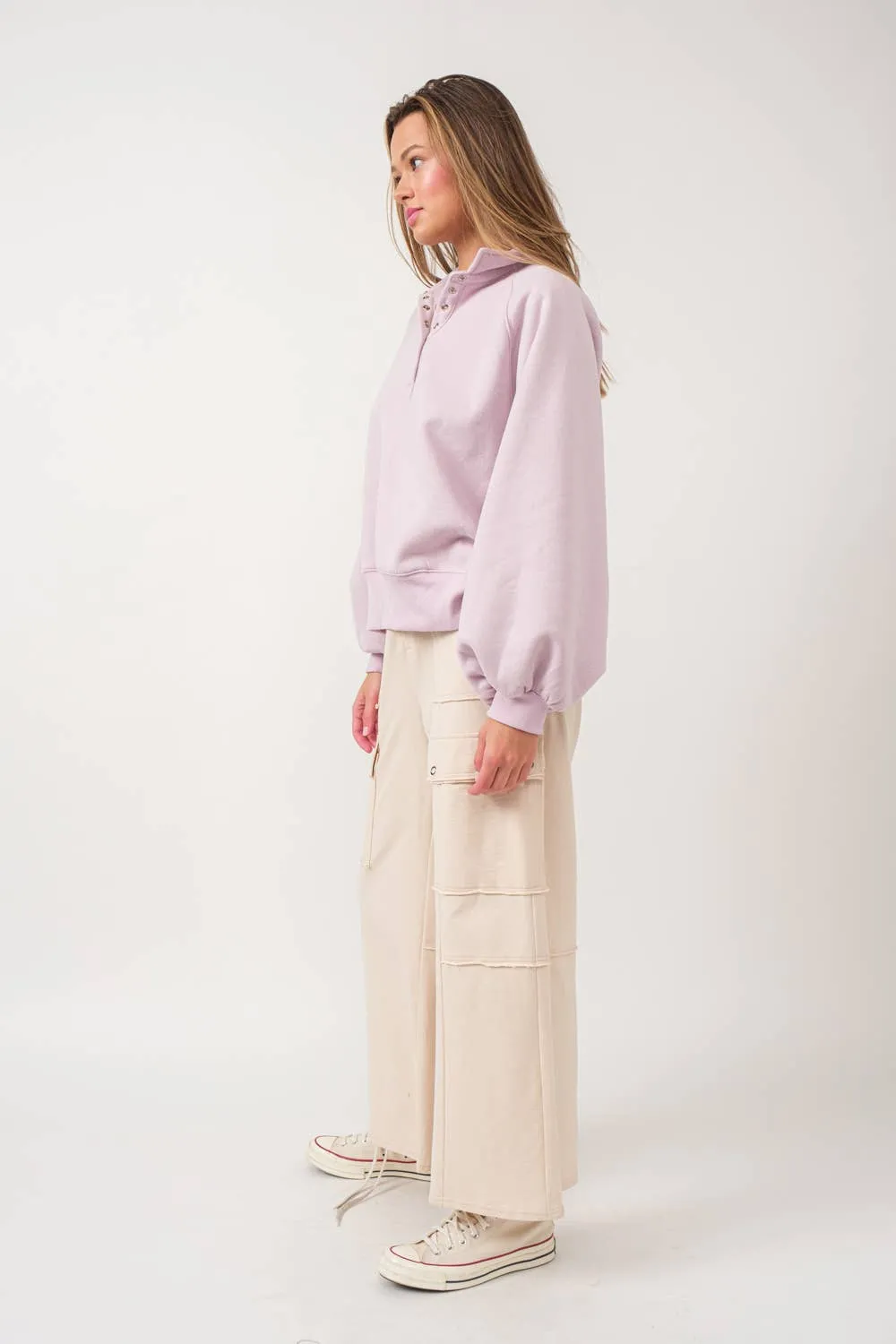 Button Up Crew Neck: Lilac