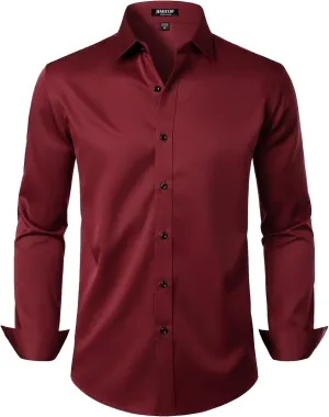 Men's Stretch Wrinkle Free Dress Shirts Formal Wedding Prom Long Sleeve Slim Fit Button Down Shirt