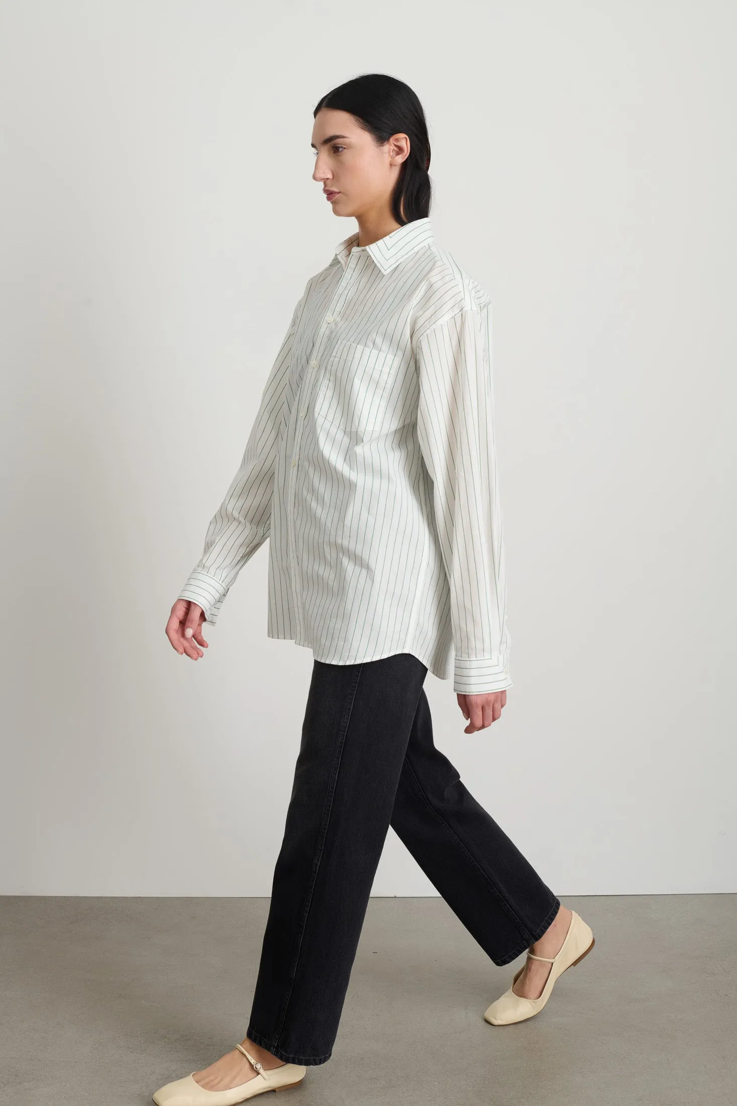 Nolan Shirt Green White Yarn Dye Stripe