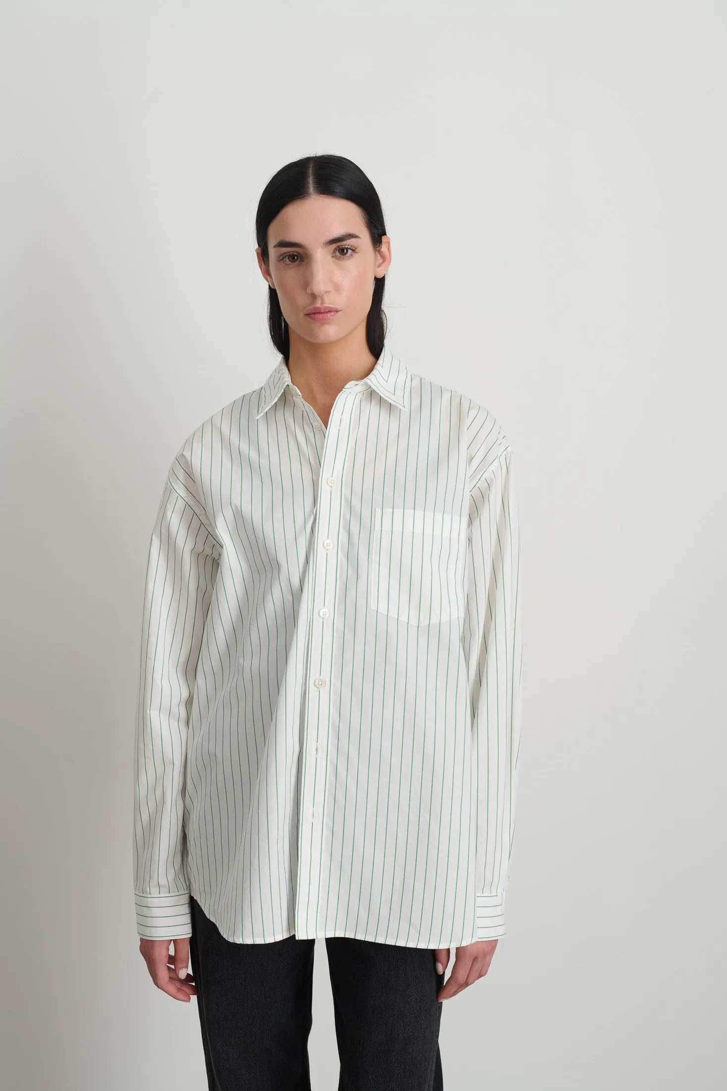 Nolan Shirt Green White Yarn Dye Stripe
