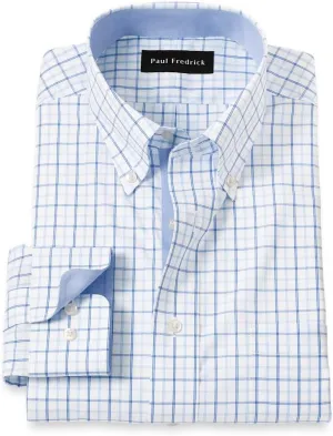 Paul Fredrick Men's Slim Fit Non-Iron Cotton Windowpane Dress Shirt