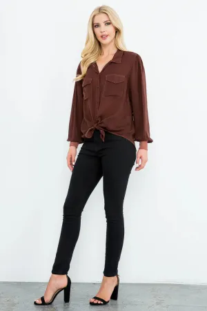 Ribbed Cuff Button Up Shirt