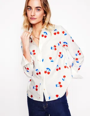 Sienna Embroidered Shirt-White, Cherries