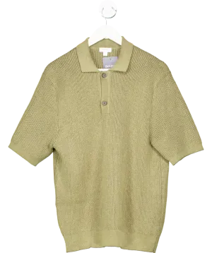 Sunspel Green Textured Knit Polo Shirt UK M