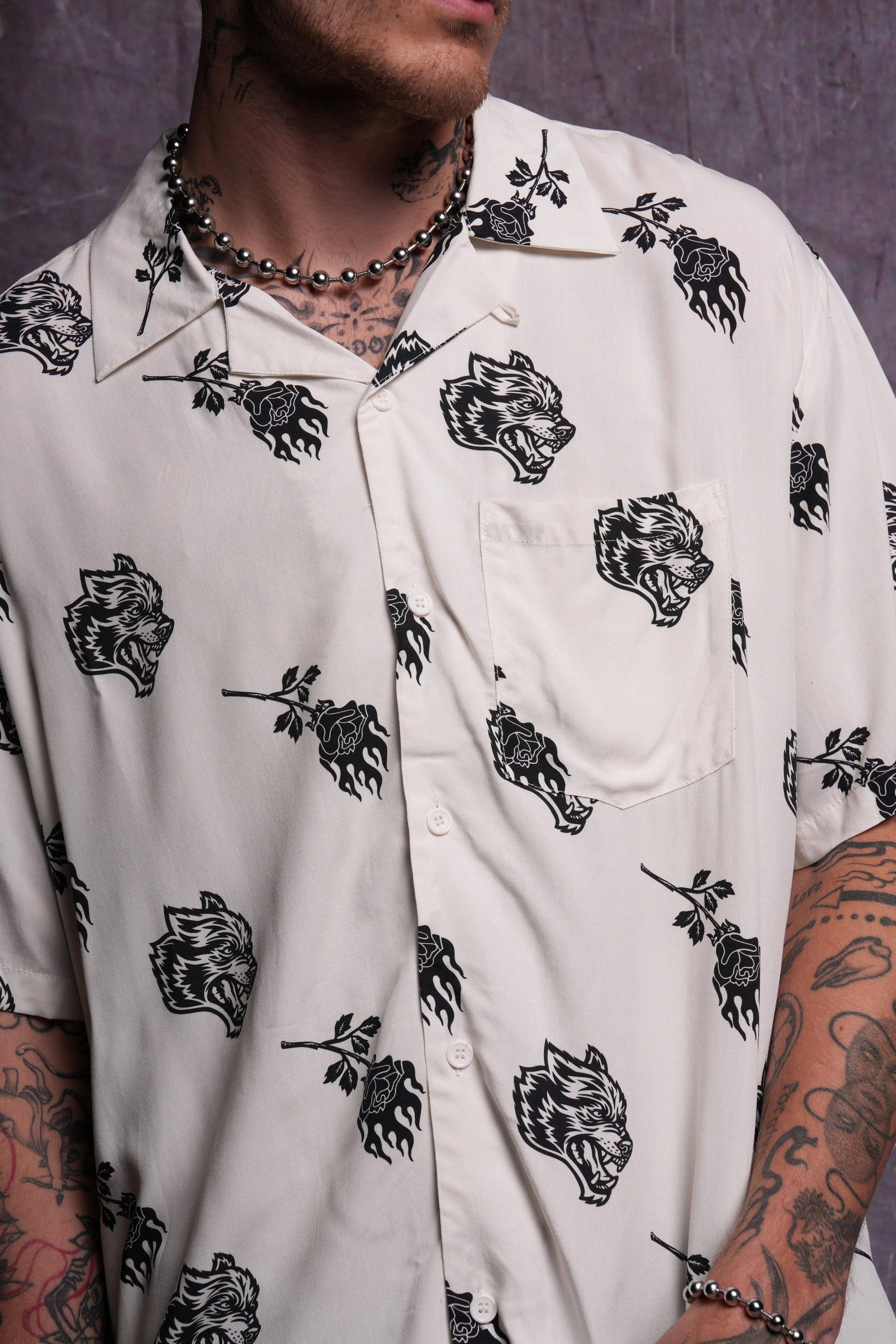Wolves Among Roses Ace Button Up Shirt in Cream