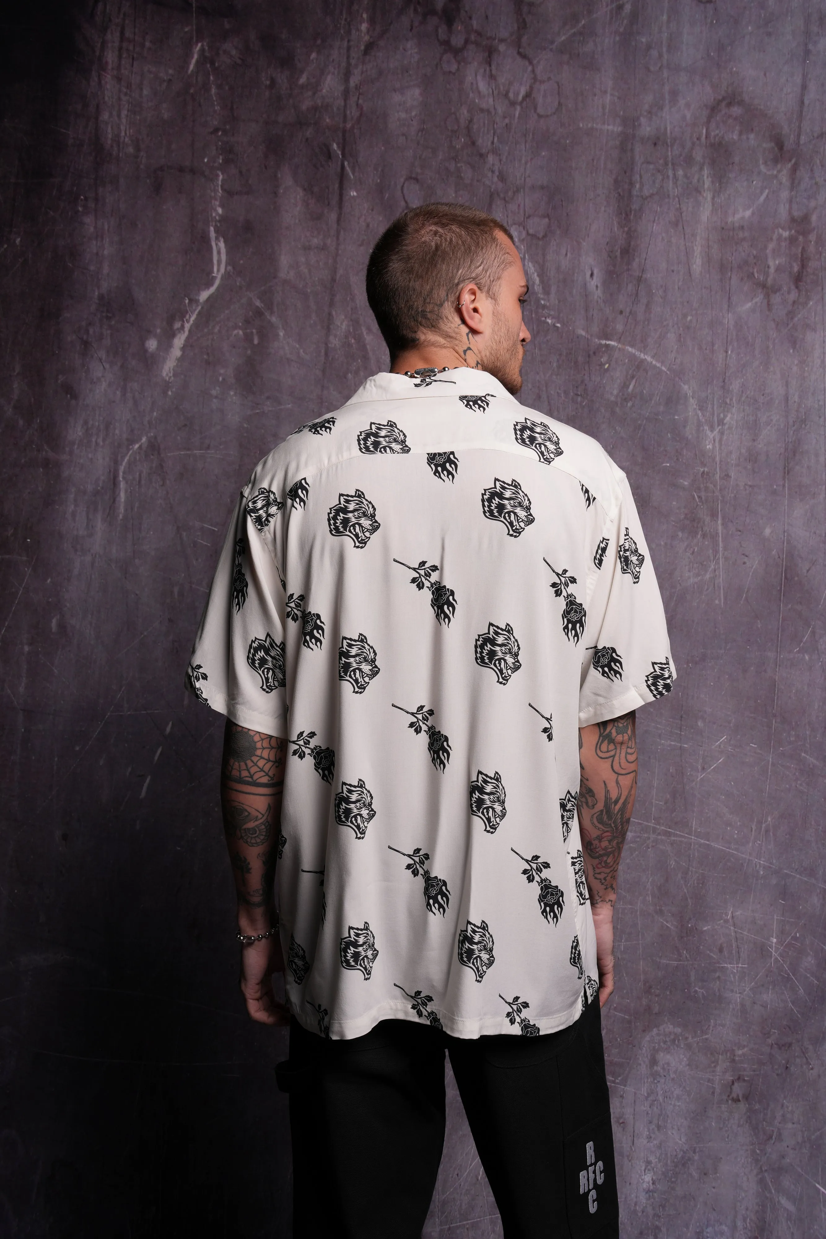 Wolves Among Roses Ace Button Up Shirt in Cream