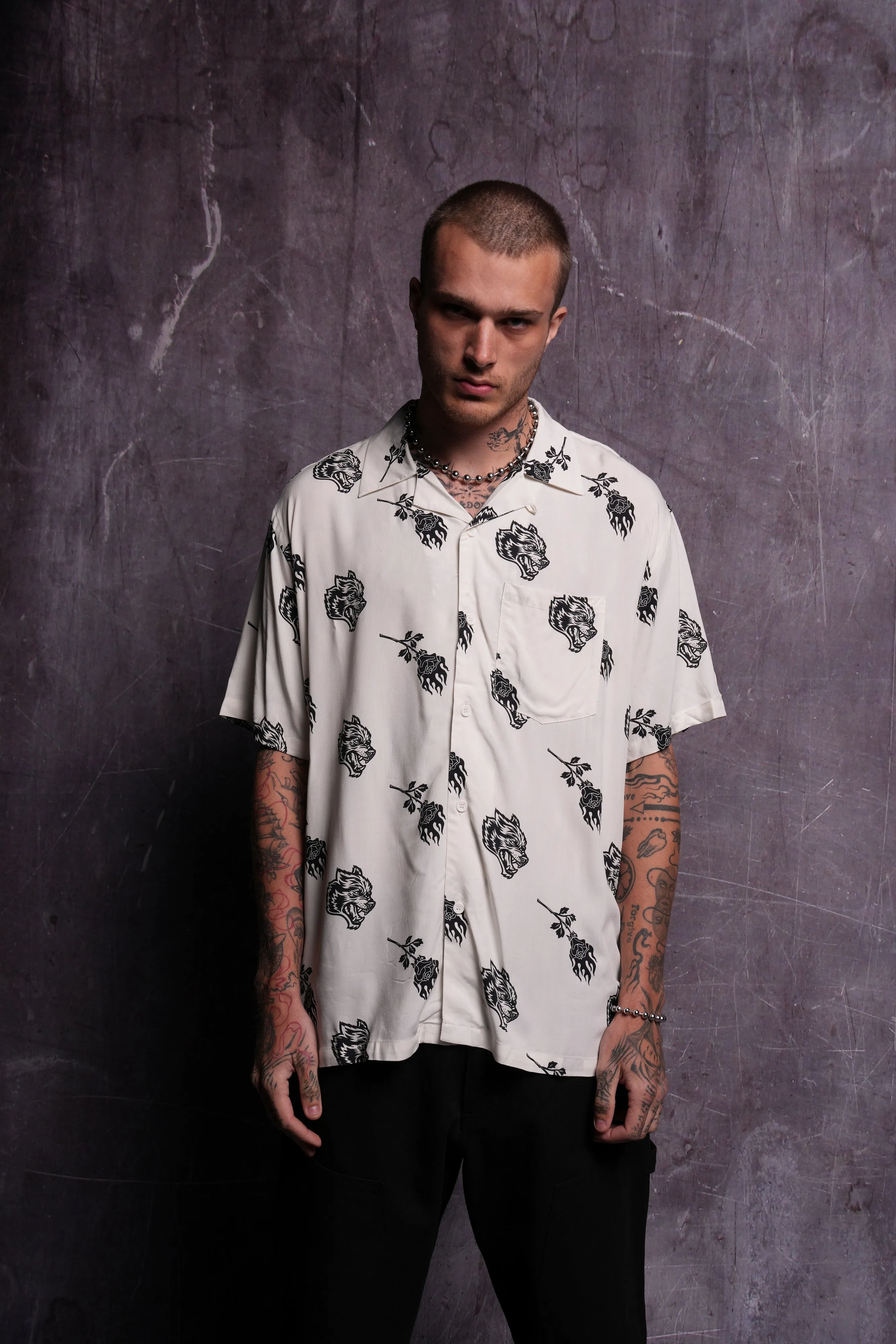 Wolves Among Roses Ace Button Up Shirt in Cream