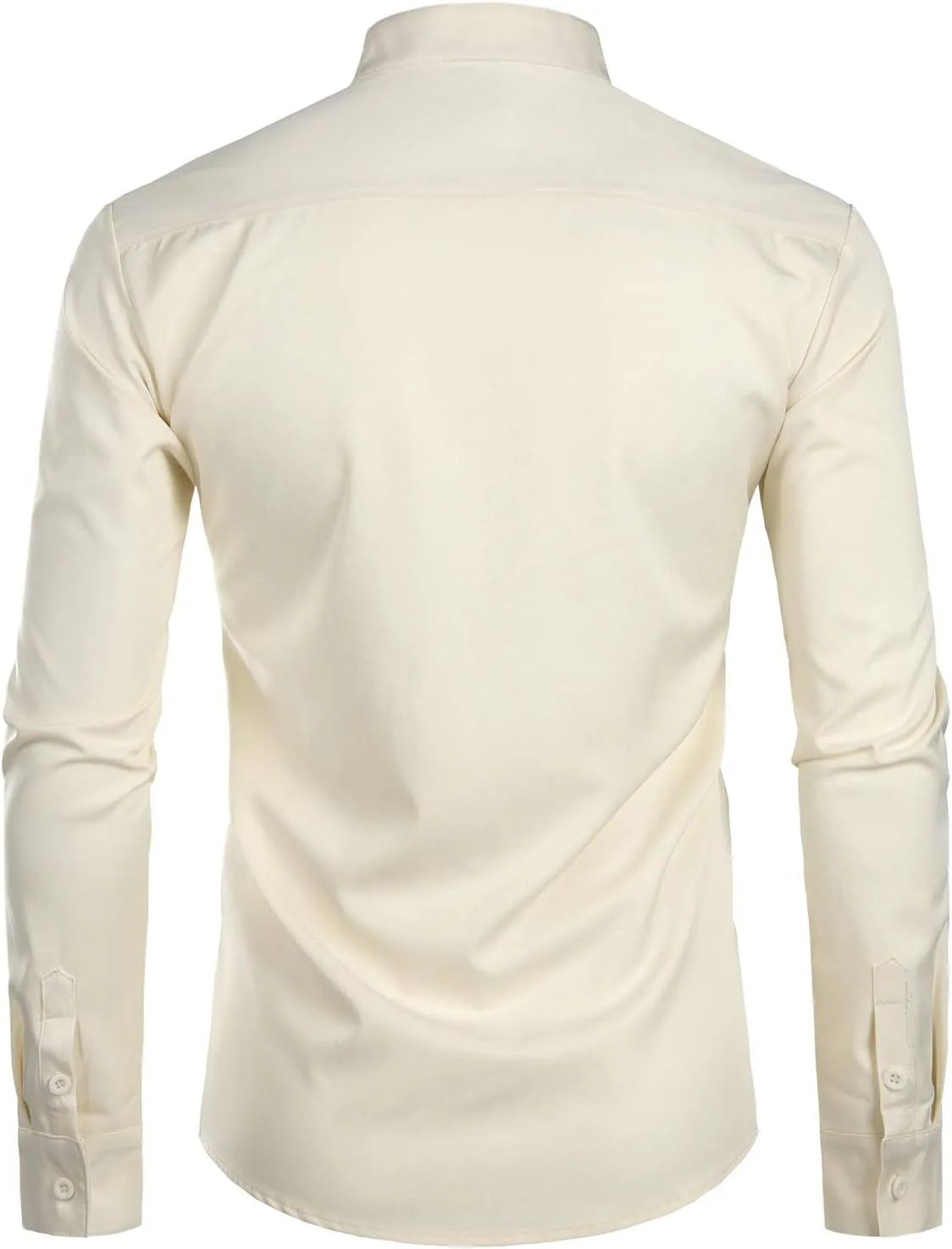 ZEROYAA Men's Banded Collar Slim Fit Long Sleeve Casual Button Down Dress Shirts with Pocket
