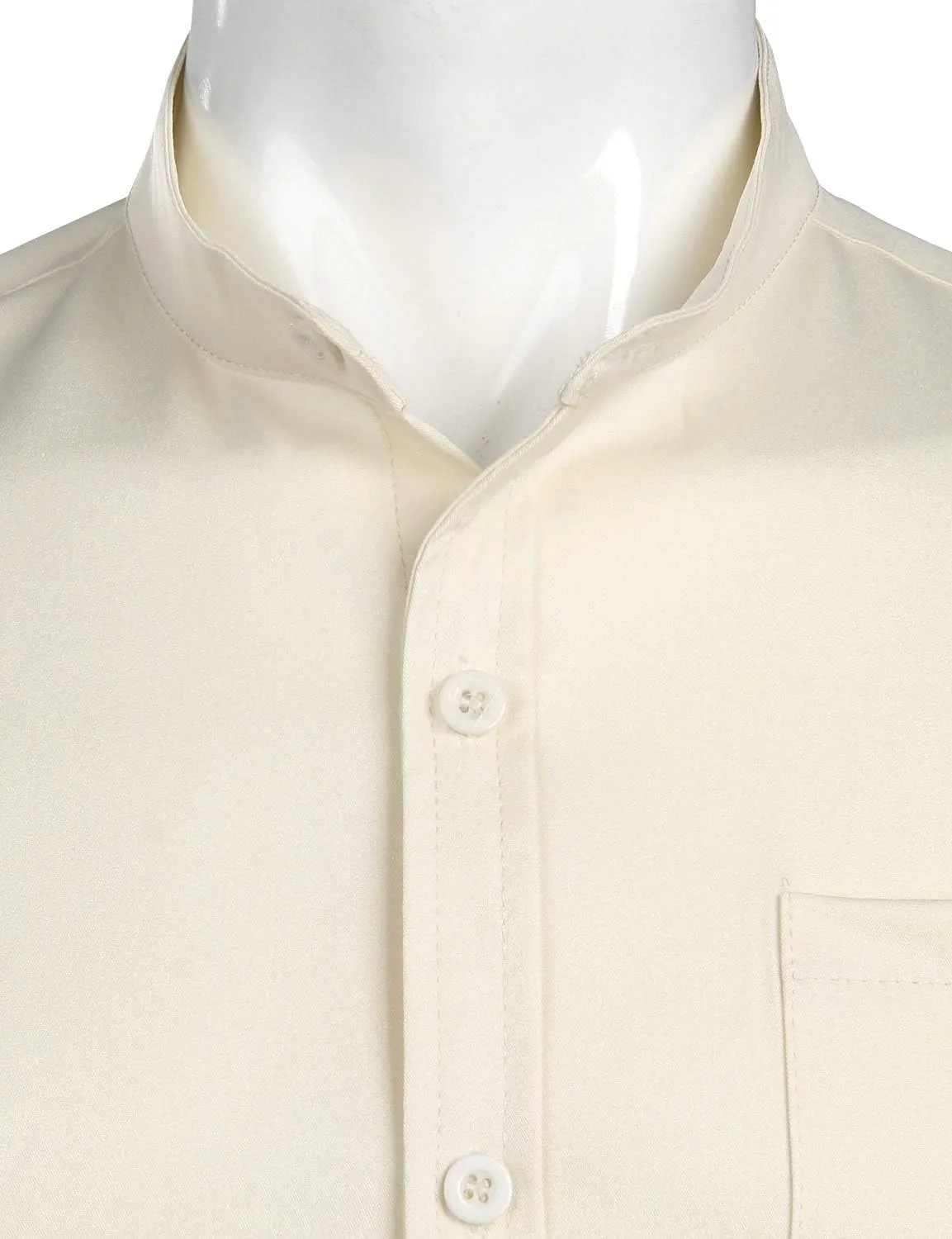 ZEROYAA Men's Banded Collar Slim Fit Long Sleeve Casual Button Down Dress Shirts with Pocket
